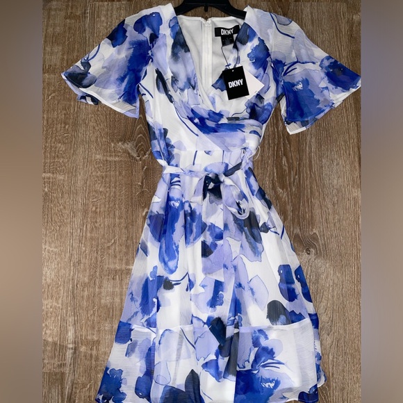 Dkny Dresses & Skirts - DKNY Surplice-Neck Cape-Sleeve Fit & Flare Dress- NEW